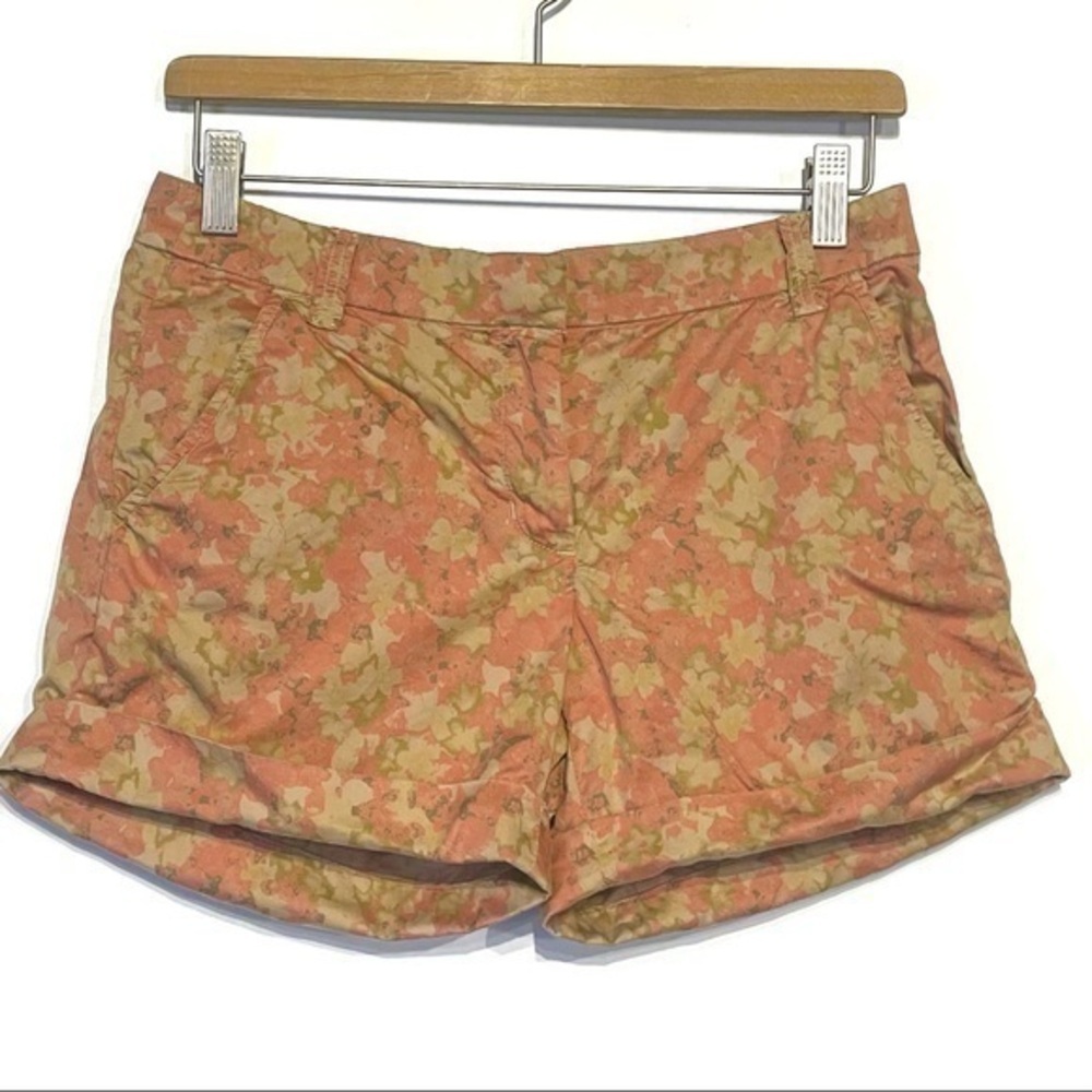 J. Crew Floral Shorts size 0 Green Khaki Cotton Terra Cotta Flower Pattern